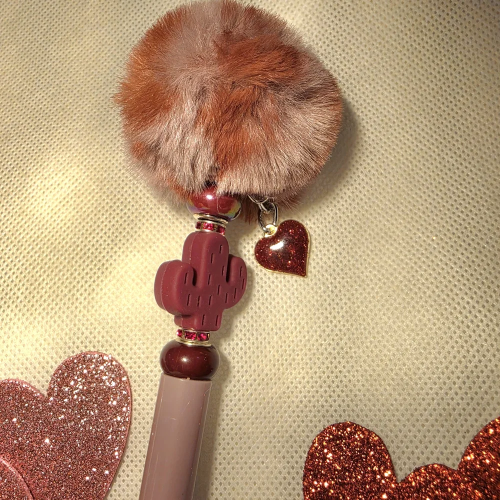 Pink and Red Heart Pom Pom Pen